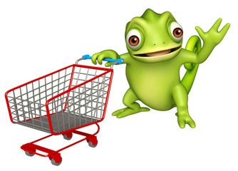 Chameleon cartoon character with trolly