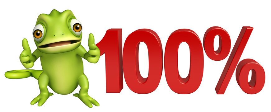 fun Chameleon cartoon character with 100% sign