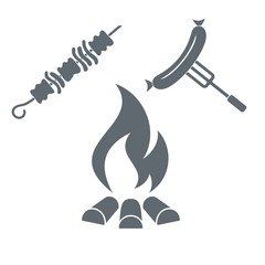 Barbecue kebab and sausage  icon on a white background