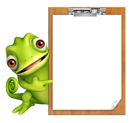 cute Chameleon cartoon character with exam pad