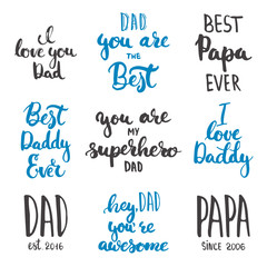 Happy Father's day lettering calligraphy greeting cards set isolated on the white background.