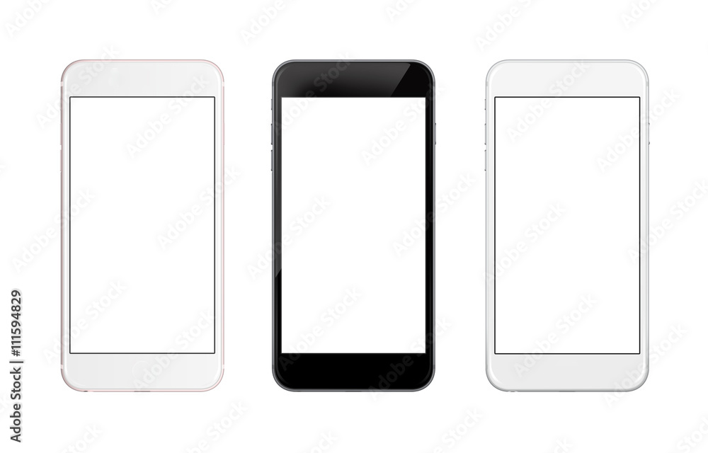 Poster isolated smart phone. front side isolated screen for mockup. three colors.
