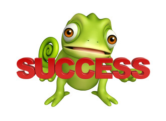 cute Chameleon cartoon character with success sign