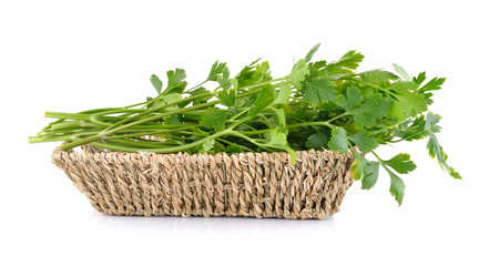 Parsley in basket isolated on white background