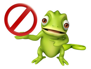 cute Chameleon cartoon character with stop sign
