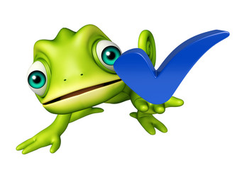 Chameleon cartoon character with right sign