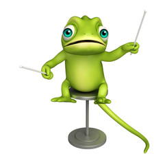 cute Chameleon cartoon character with drum