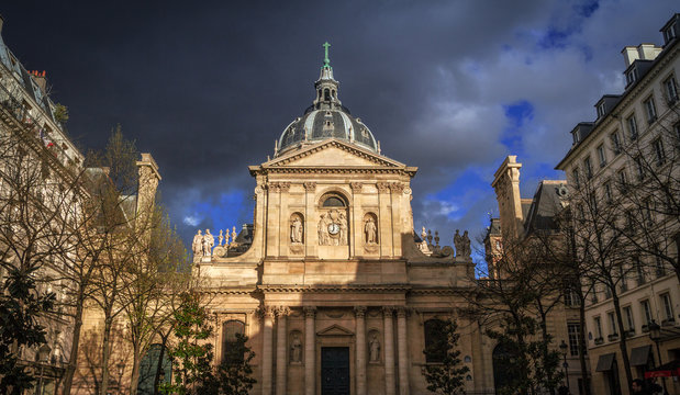 Paris, France - April 5, 2016: The Latin Quarter of Paris, The Sorbonne, Sainte Ursule chapel