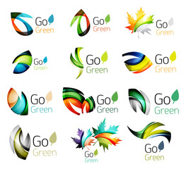 Multicolored abstract leaves in nature concept logo set