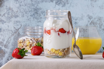 Breakfast with muesli and yoghurt