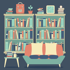 Modern Design Interior Sofa and Bookshelf.