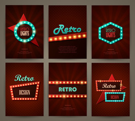 Set of brochures in retro style. Vector illustration. Retro light frames.