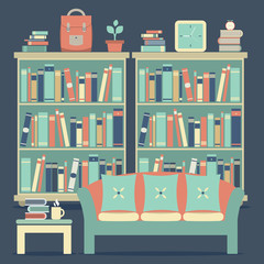 Modern Design Interior Sofa and Bookshelf.