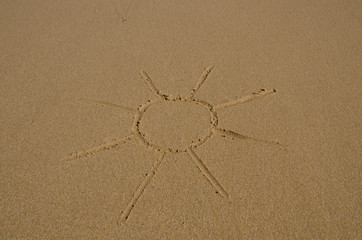 Picture of the sun drawn in wet sand