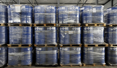 Industrial barrels prepared for disposal