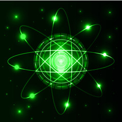 Green Shining atom scheme. Abstract Technology background. Vecto