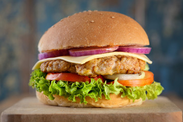 Close up of a pork Hamburger 
