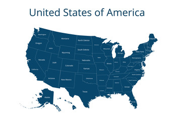 Map of the USA. Image with clipping path and name of states. State mark Vector illustration.