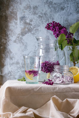 Lilac flowers in sugar