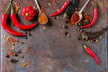 Küchenrückwand glas motiv Spicy background with chili peppers © Natasha Breen