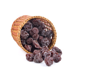 Dried plums isolated on white background