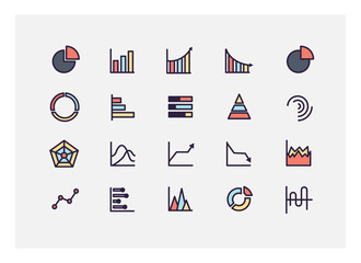 graph icon set vector. line icons.