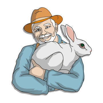 farmer's illustration with a rabbit in her arms