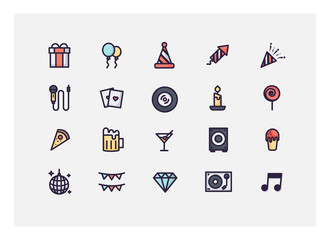 party new year icon set vector.line icons.