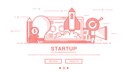 Modern Flat line design concept of Idea Startup and Business Startup.banner.