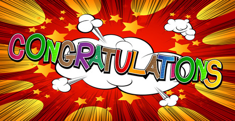 Congratulations - Comic book style word on comic book abstract background.