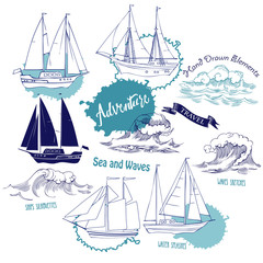 Background with ships and waves