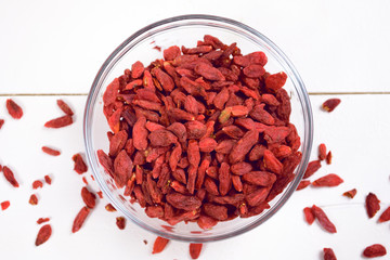 Goji berries on the wooden table