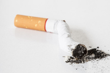 Cigarette butt on white background.