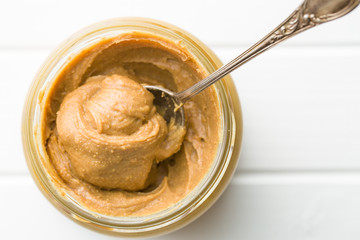 Creamy peanut butter and peanuts.