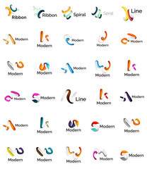 Set of abstract ribbon logo icons