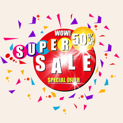 Fototapeta na wymiar Super Sale banner. Sale background. Big sale. Sale tag. Sale poster. Sale vector. Super Sale and special offer. 50% off. Vector illustration.