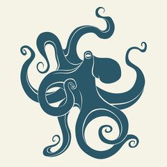 Silhouette of octopus. Template for labels. Vector