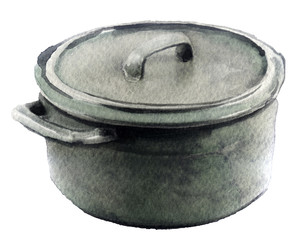 watercolor sketch of the pan on a white background