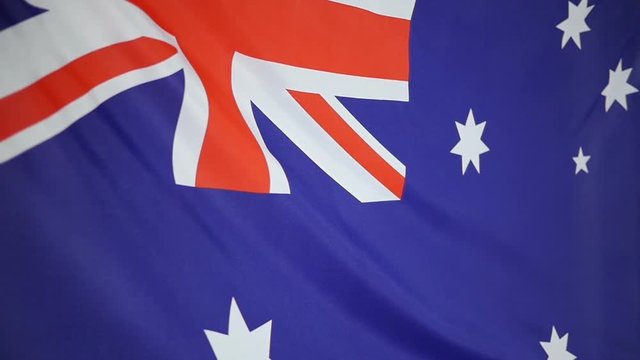 Slowmotion real textile Flag of Australia close up

