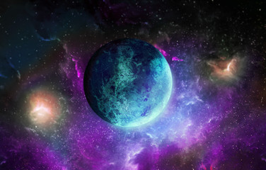 Blue planet on space background