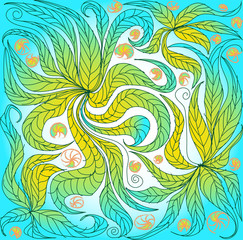 Cute floral colorful background in hand draw childish style. Abstract summery simple illustration. Ornamental texture for print, web