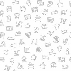 Hotel services, seamless background, white. 