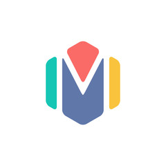 Abstract Letter M Hexagon Symbol. Colorful creative Word Art. Universal vector icon.