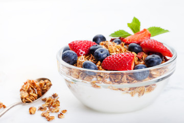 Healthy breakfast Fresh granola, muesli in bowl