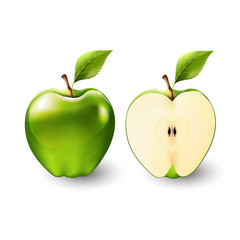 Green apple and a half of apple, fruit, transparent, Vector