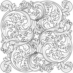 Vintage baroque frame scroll ornament engraving border floral retro pattern antique style acanthus foliage swirl decorative design element filigree calligraphy vector | damask - stock vector