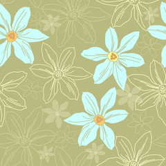 Seamless pattern with colorful flowers. Hand drawn floral texture.