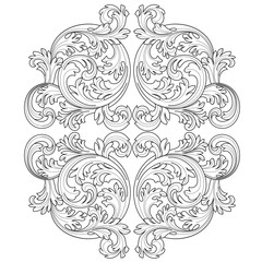 Vintage baroque frame scroll ornament engraving border floral retro pattern antique style acanthus foliage swirl decorative design element filigree calligraphy vector | damask - stock vector