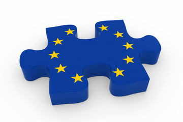 EU Flag Puzzle Piece - Flag of Europe Jigsaw Piece 3D Illustration