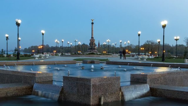 Fountain Performance in Strelka Park of Yaroslavl day to night timelapse hyperlapse